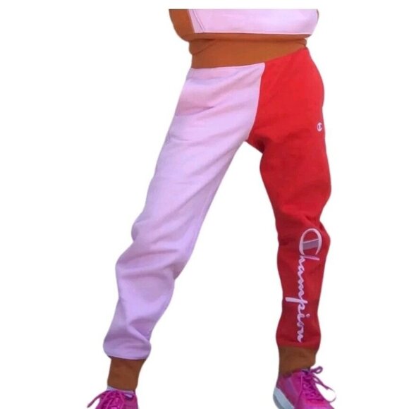 Champion Women Reverse Weave Joggers Fleece Pink Red - Picture 1 of 8